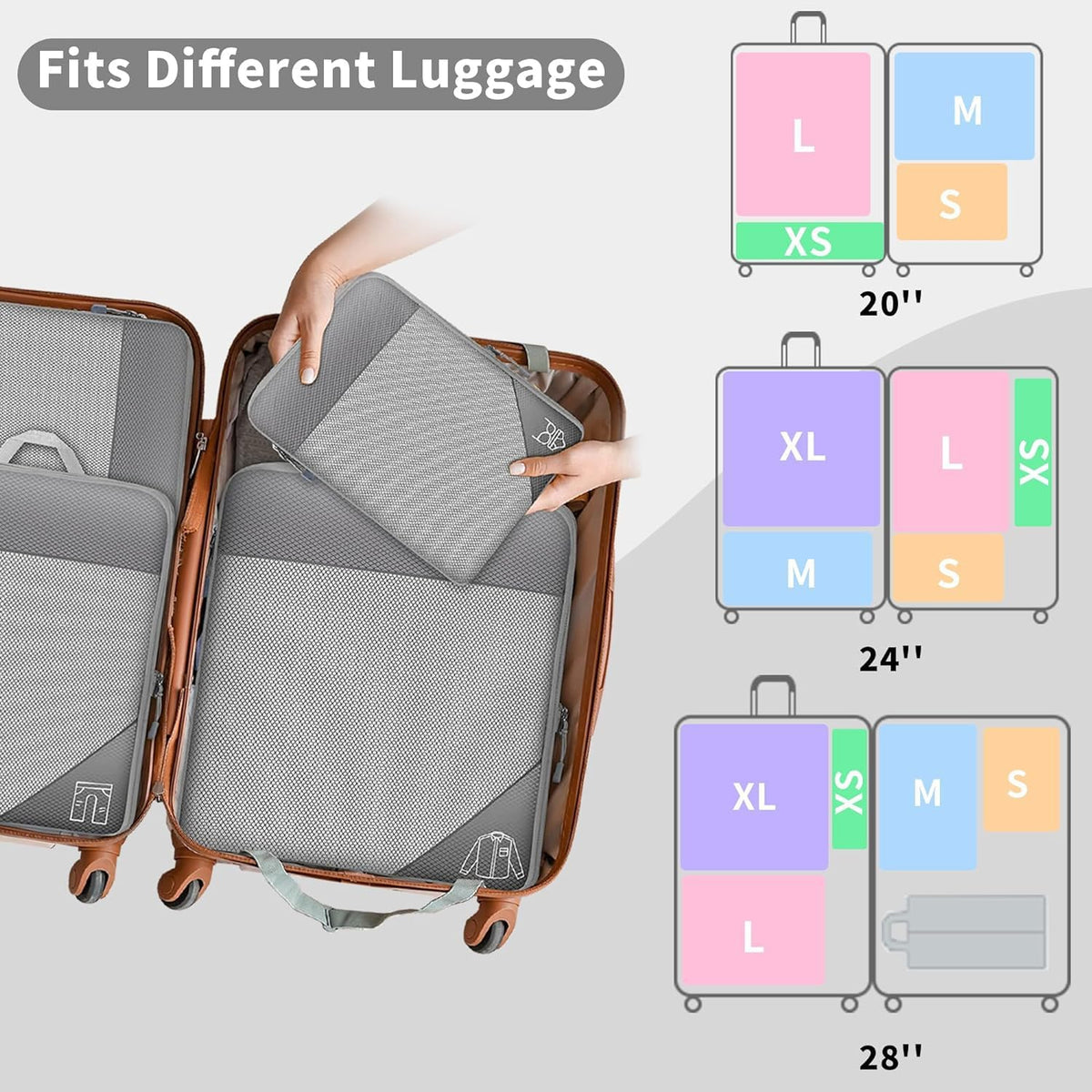 Set de bolsas de compresión para organizar la maleta